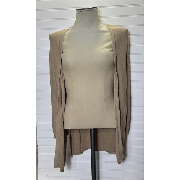 J. Jill Sweaters - J. JILL Linen Blend Womens Sz S Beige Open Cardigan Side Slit 3/4 Sleeve Fray